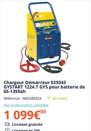 Chargeur Démarreur 025943 GYSTART 1224.T GYS pour batterie de 65-1350ah