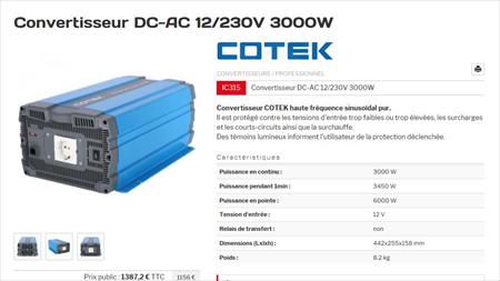 CONVERTISSEUR 12V/230V 3000W DC-AC COTEK